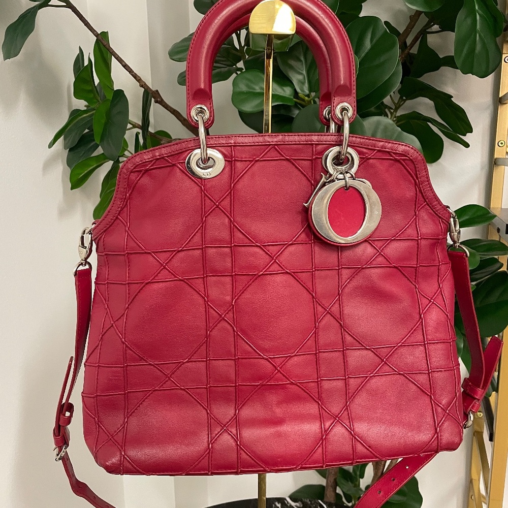 JR12143 Christian Dior Granville 2 Way Bag Red Cannage Silver Hardware